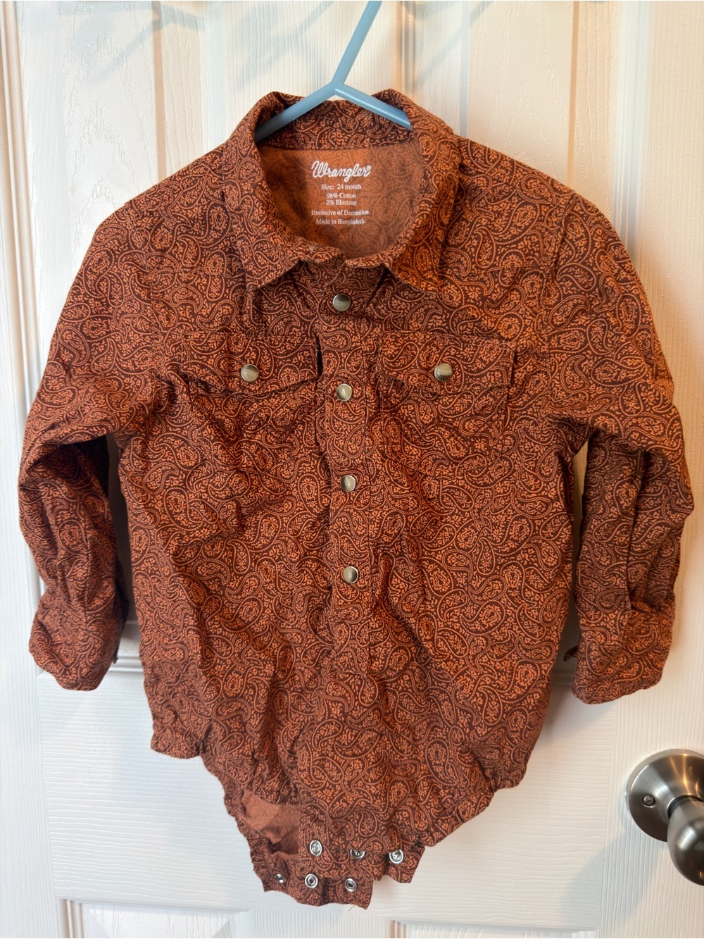 Wrangler Rust Paisley Button-Front Western Shirt